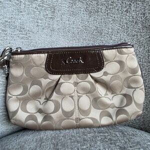 Coach Signature Monogram Clutch Wrislet Brown Very Nice Condition!!
